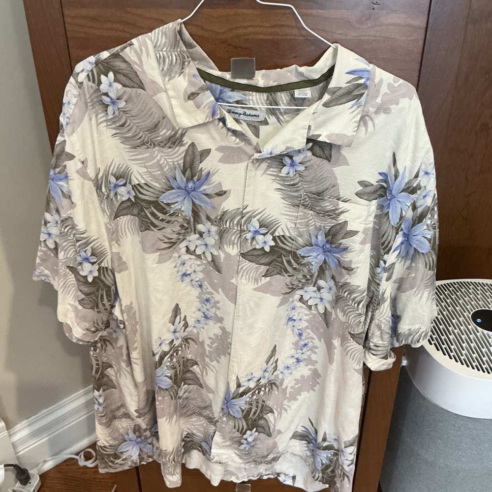 Silk Tommy Bahama men’s Tropical Floral Shirt - Cream and Blue